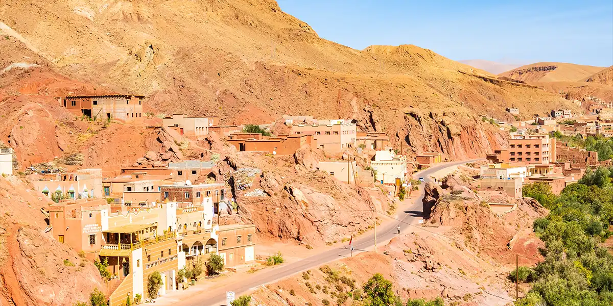 Scenic road through the Atlas Mountains on a Morocco itinerary route