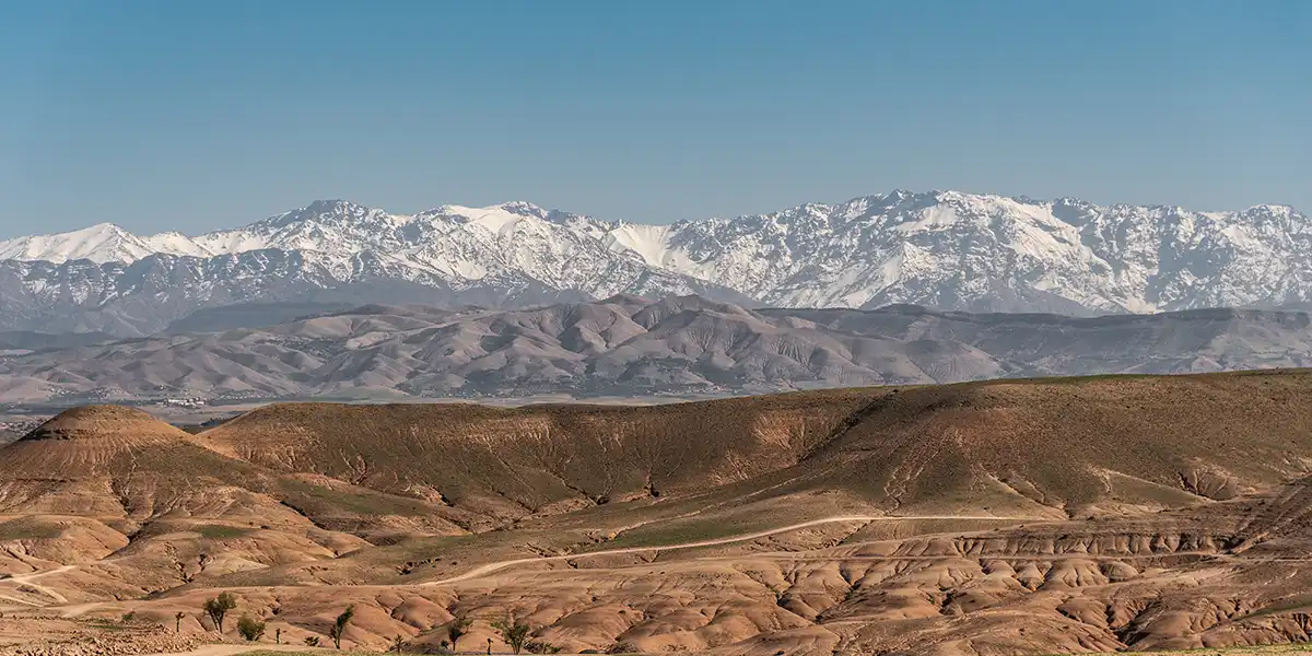 Atlas Mountains in winter with snow-covered peaks in Morocco