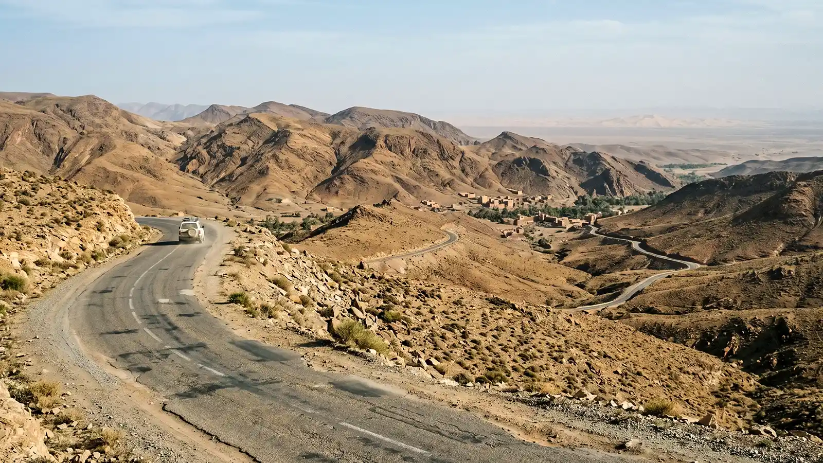 Morocco itinerary route through the Atlas Mountains toward desert landscapes