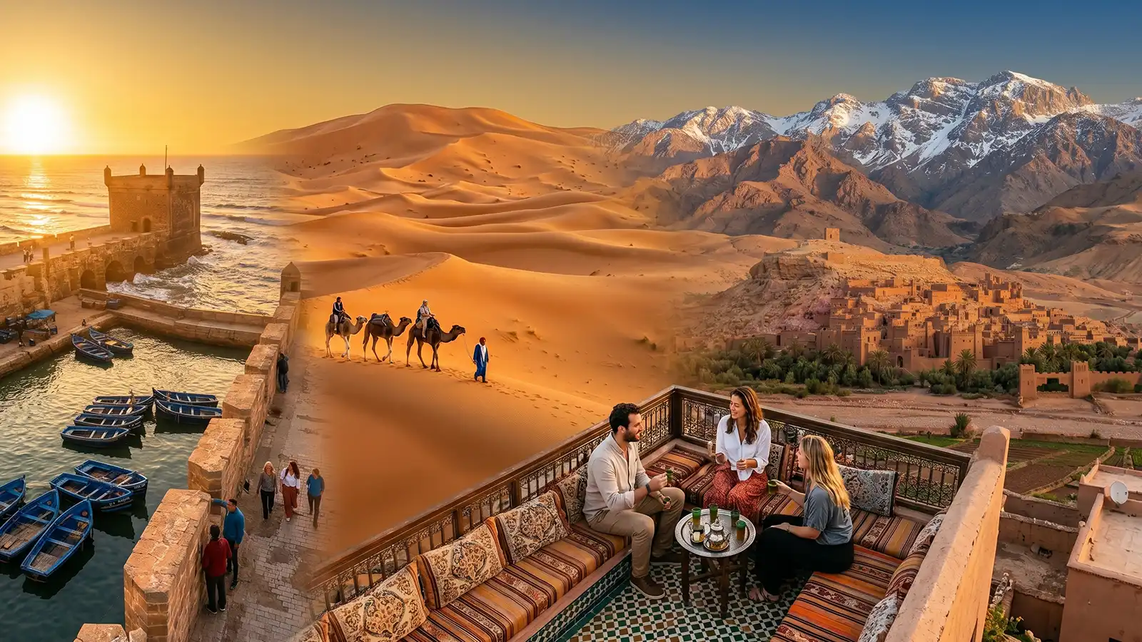 Some of the best things to do in Morocco including desert adventures, historic cities, mountain landscapes and Atlantic coast experiences