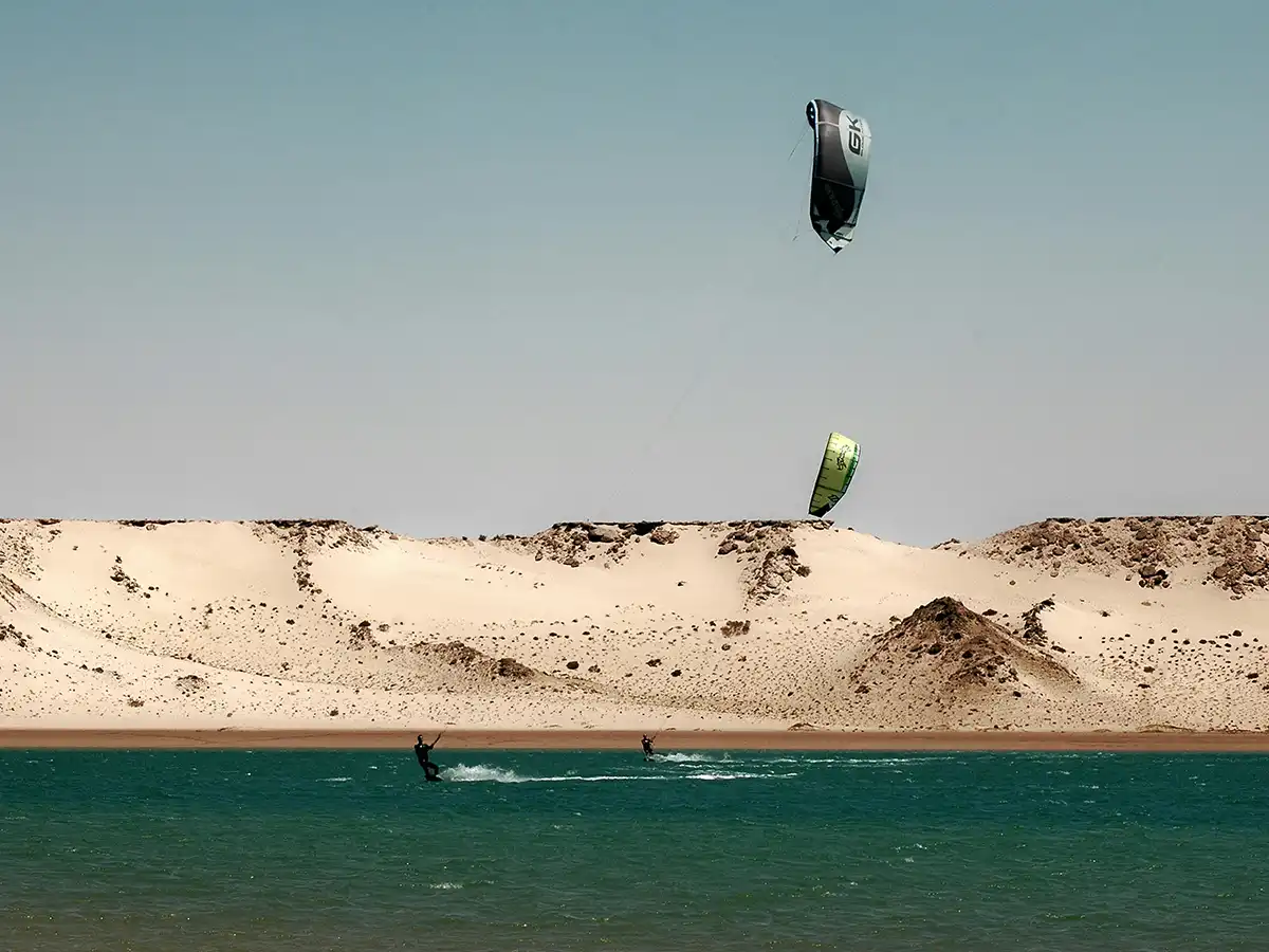 Dakhla Morocco Oued Eddahab lagoon ocean view and desert landscape