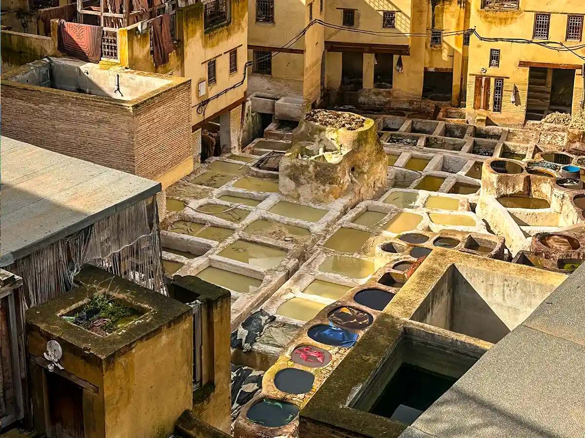 Chouara tanneries Fez Morocco traditional leather dyeing
