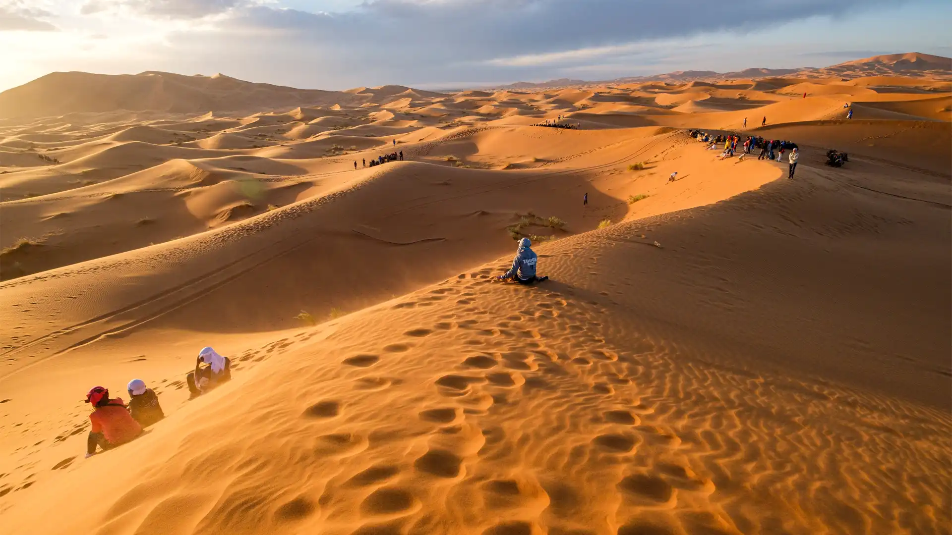 Erg Chebbi dunes at sunset near Merzouga in the Moroccan Sahara