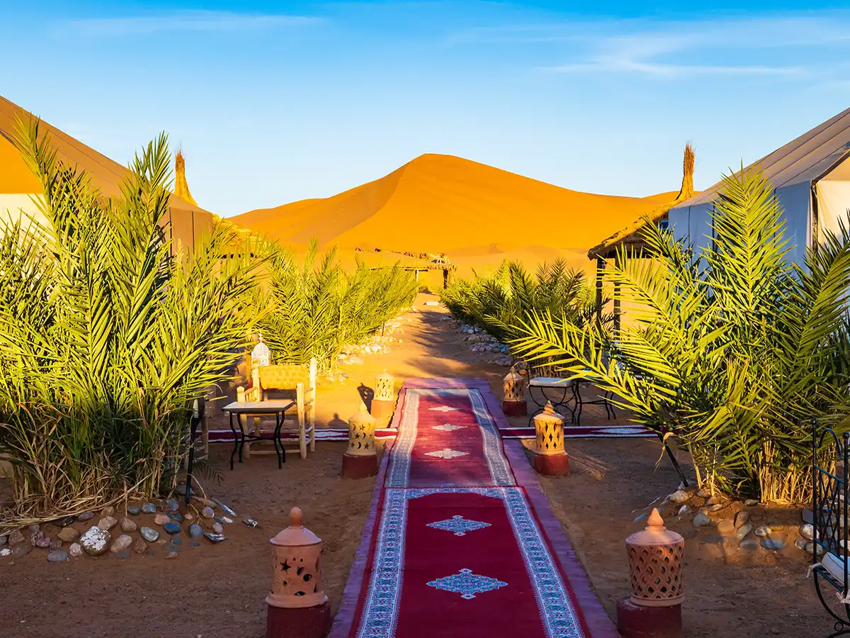 Sunrise over the Sahara dunes at Erg Chebbi near Merzouga, Morocco