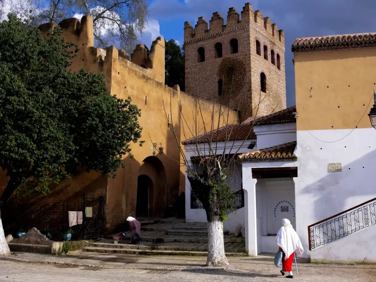 Tetouan medina old streets with traditional white walls and narrow alleys