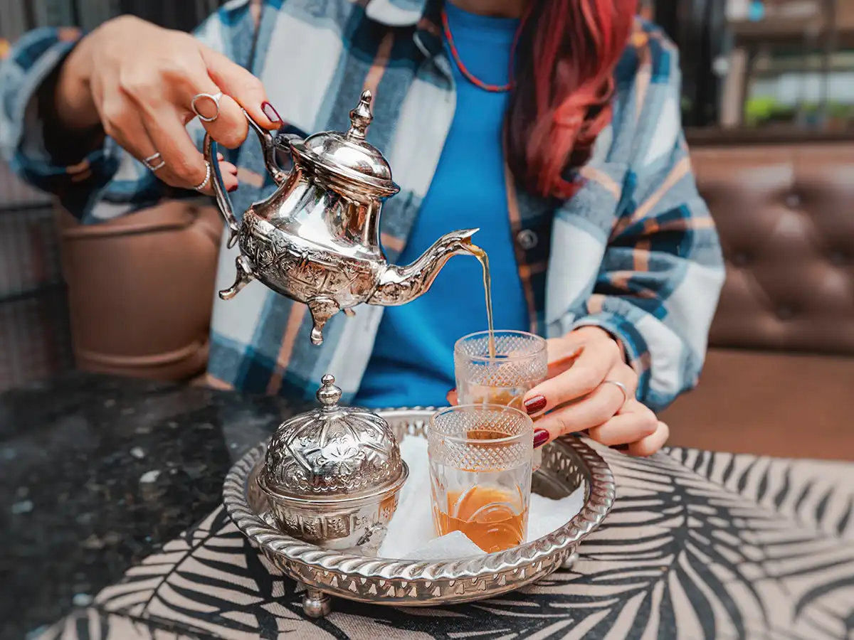 Moroccan mint tea served in traditional glass