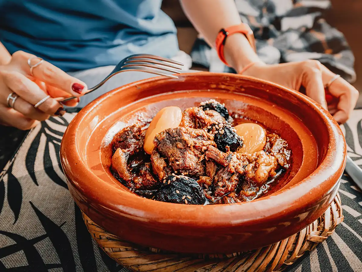 Traditional Moroccan chicken tagine dish